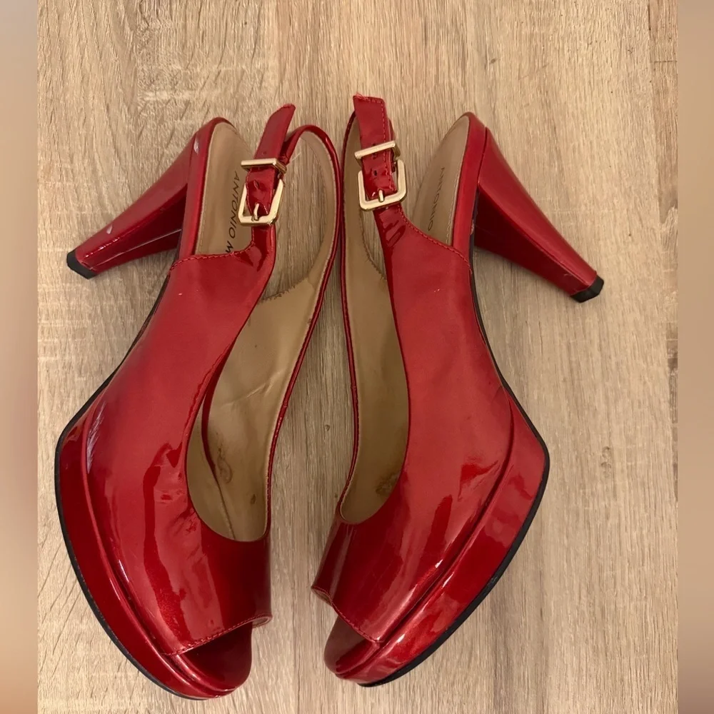 ANTONIO MELANI Red Patent Slingback Heel Size 8 M